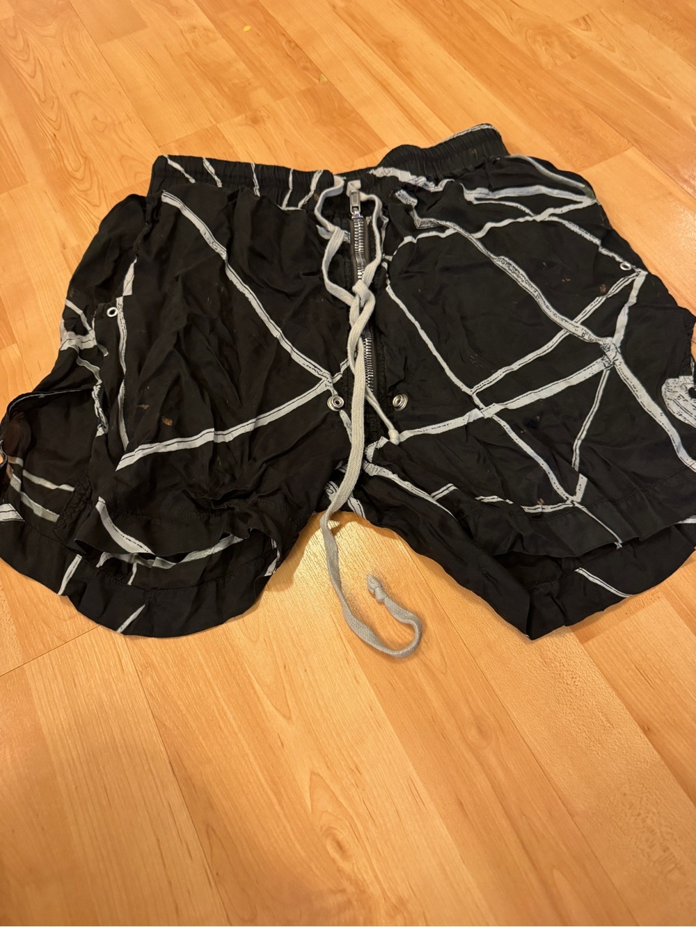 Rick Owens Black and Gray Graphic Drawstring Shorts